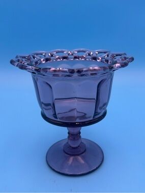 Vintage Imperial Glass Purple Amethyst Lace Edge Lidded Pedestal Candy Dish